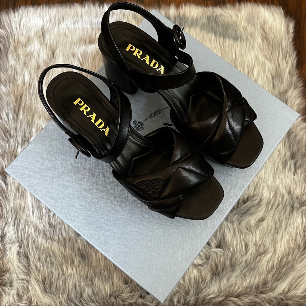 Prada Nappa Leather Platform Sandals Authentic Like New Size 37 1/2 US 7.5